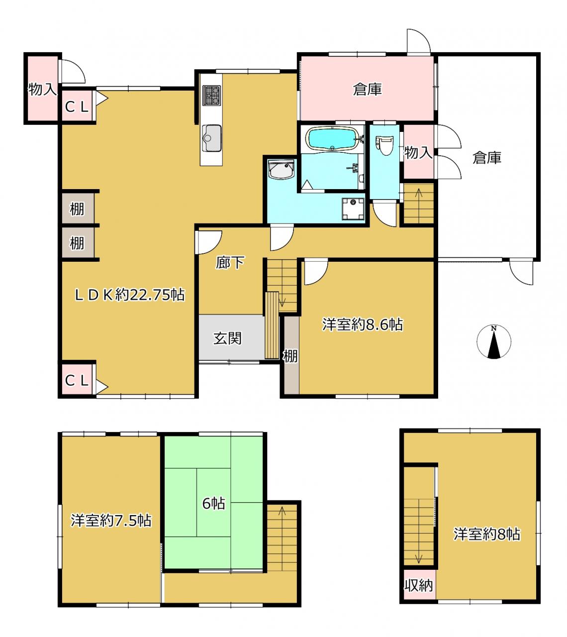 島根県益田市赤城町9-5の中古住宅の間取り図